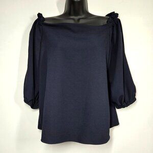 Joseph Ribkoff Top Womens Large Navy Off the Shoulder Preppy Vacation Blouse